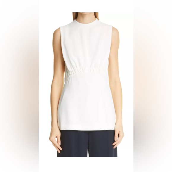 Lela Rose White Crepe Ruched Blouse Size 8 - Picture 1 of 7